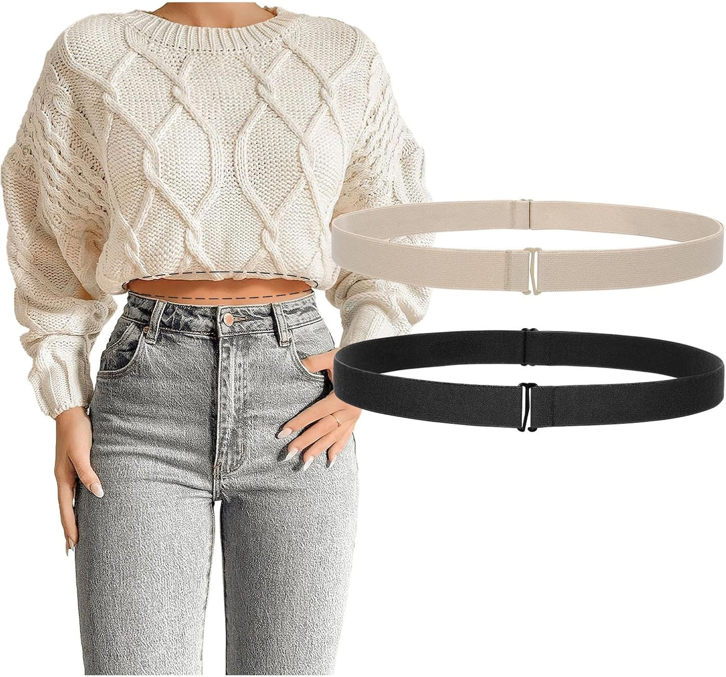 HOTJASGOOD Crop Top Tuck Waist Band Adjustable Band Tucking Sweaters Shirts Elastic Stretch Belts for Women Change Style of Tops