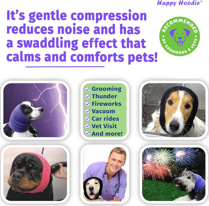 HOTHappy Hoodie The Original Dog & Cat Calming Band - American Brand - Anxiety Relief/Noise Protection - Grooming - Thunder - Fireworks (Large, Black) - Since 2008