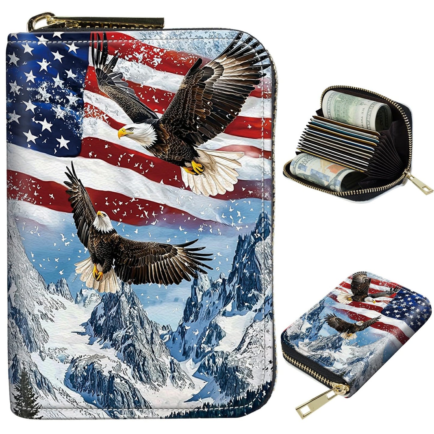 HOTCute Credit Card Holder with Zipper, Crow Skull RFID-Blocking Card Case Small Wallet for Women Men, Multi-slot Card Organizer Case Travel Accordion Wallet