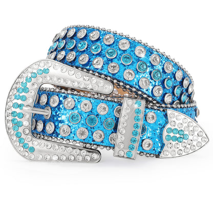 HOTWERFORU Women Men Western Rhinestone Studded Leather Belt Unisex Bling Cowgirl Cowboy Waist Belt for Jeans Pants Dress