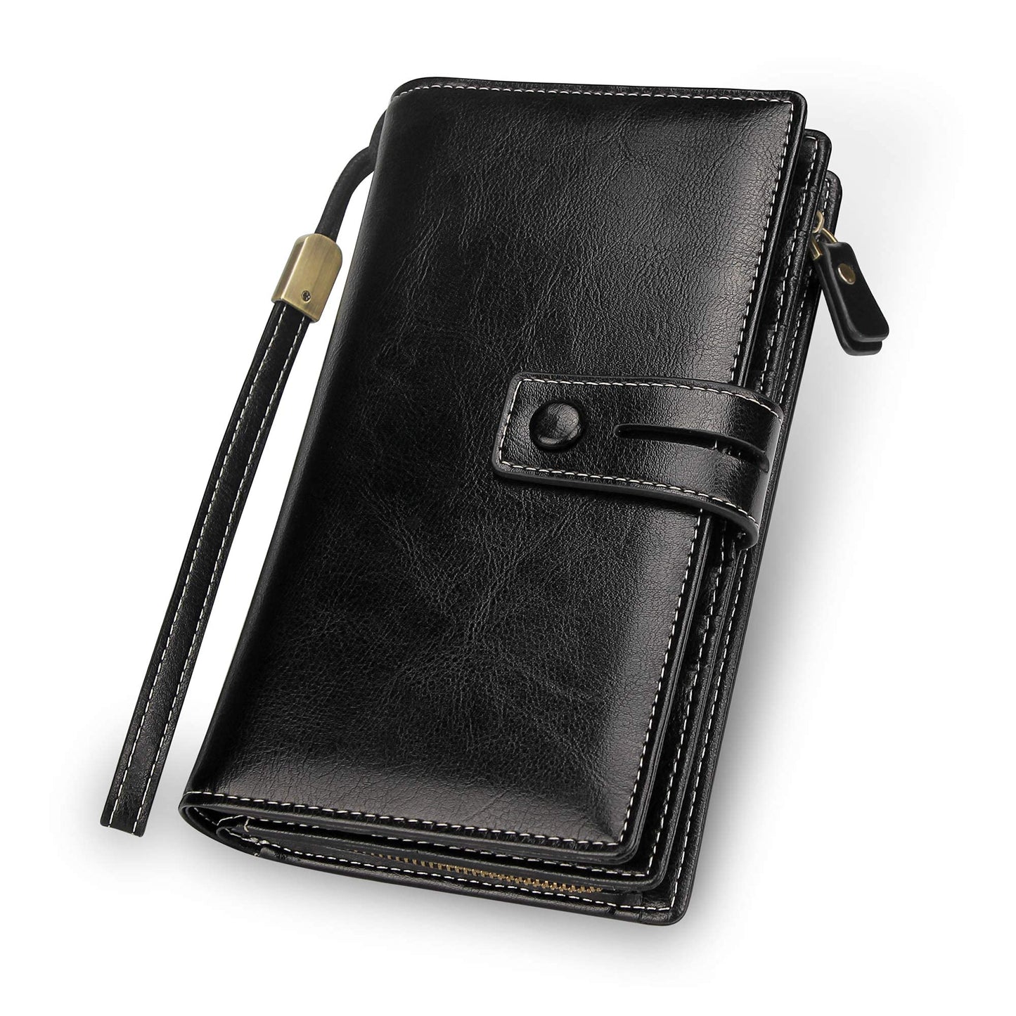 HOTFT FUNTOR Women's Big Fat RFID Blocking Wallet Leather Zip Around Clutch Large Phone Organizer Wristlet
