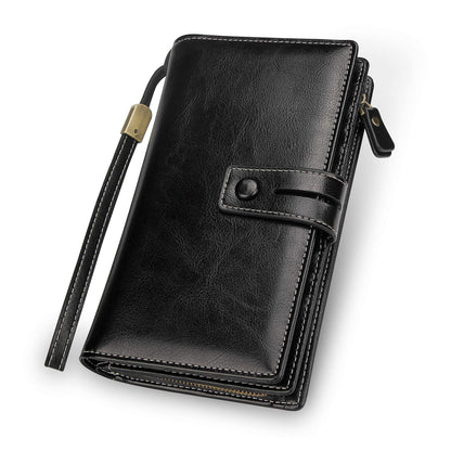 HOTFT FUNTOR Women's Big Fat RFID Blocking Wallet Leather Zip Around Clutch Large Phone Organizer Wristlet