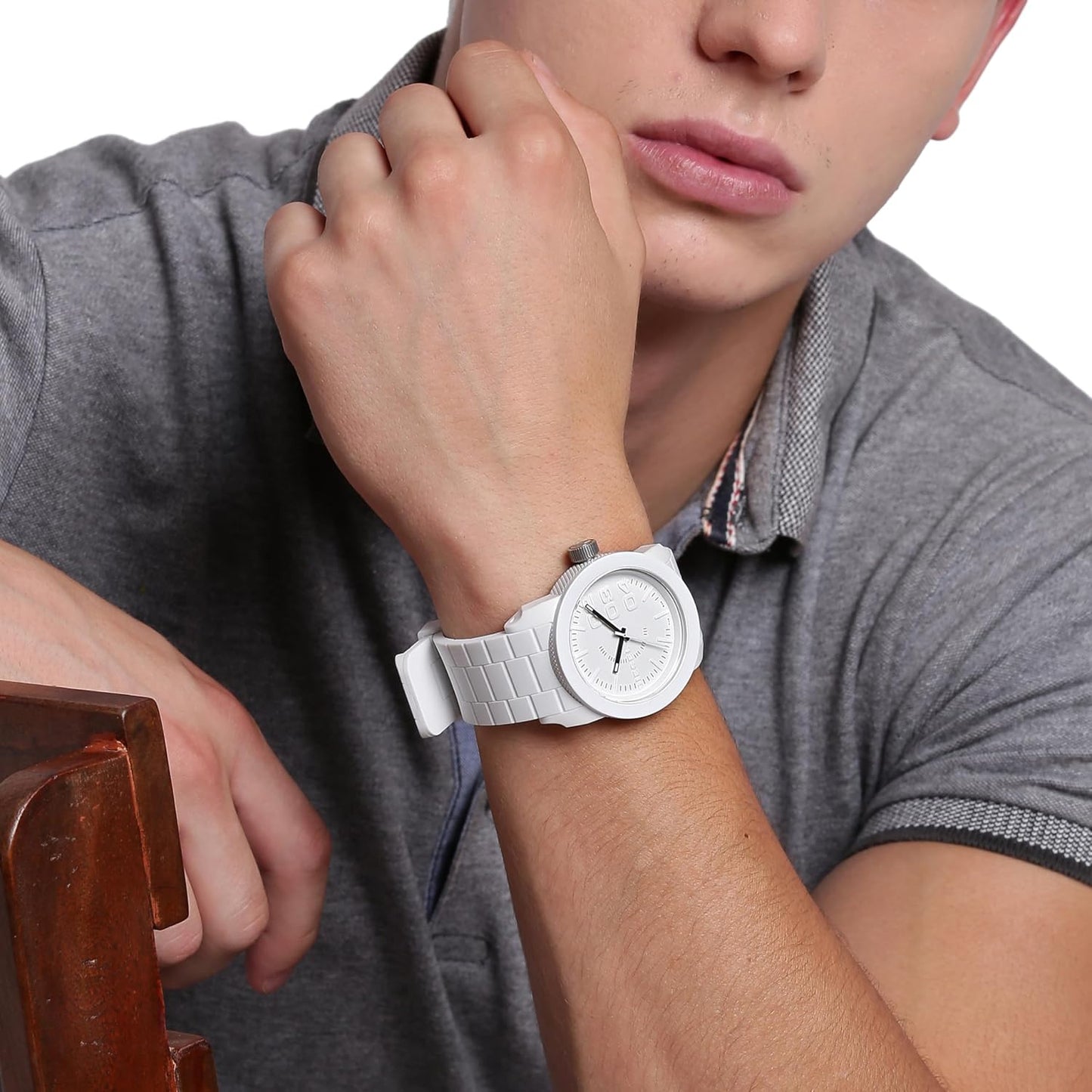 HOTDiesel Double Down Silicone Three-Hand Analog Men's Watch, Big Face Watch for Men