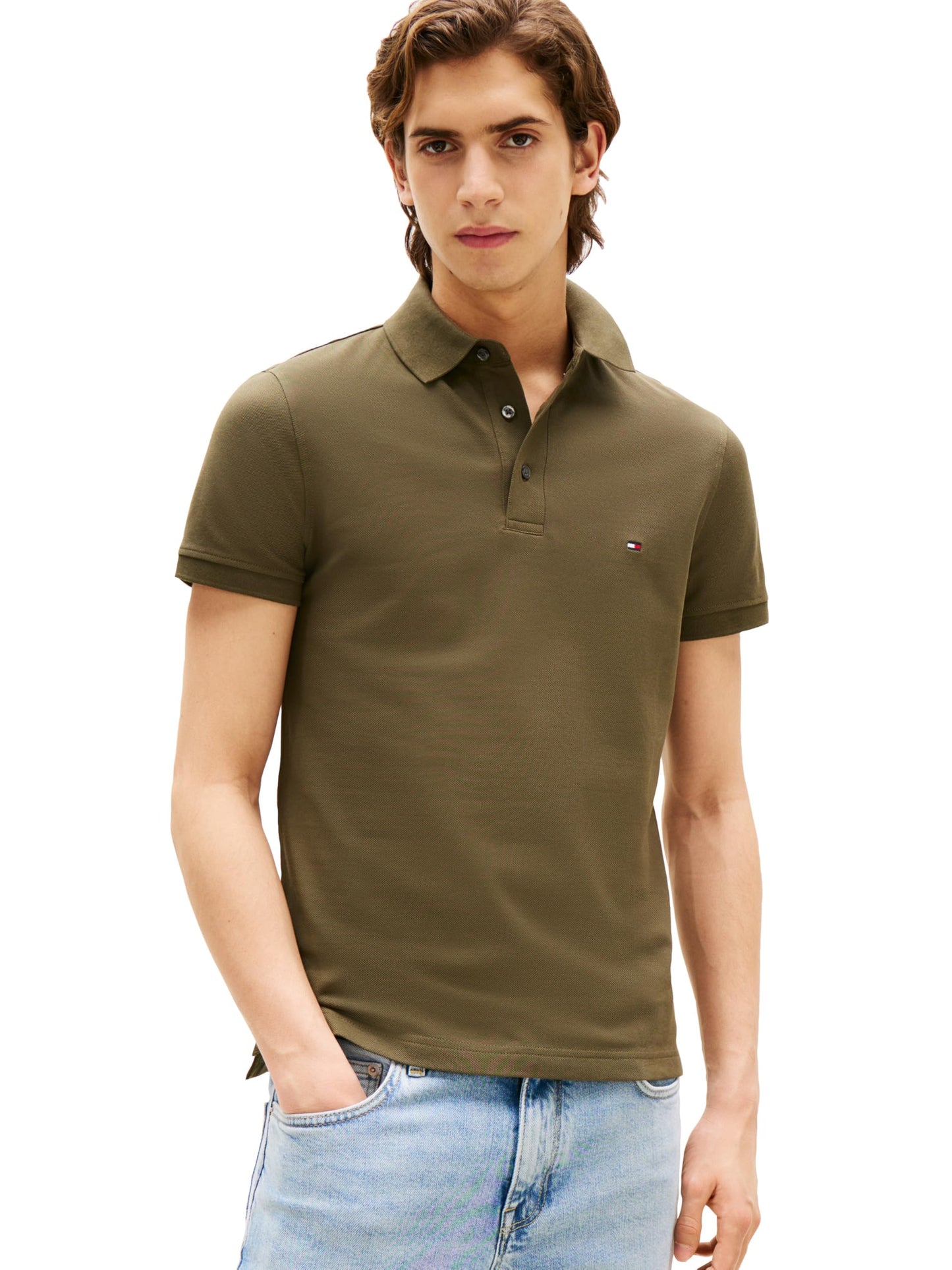 HOTTommy Hilfiger Men's Short Sleeve Polo Shirts in Slim Fit with Stretch and Organic Pique Cotton