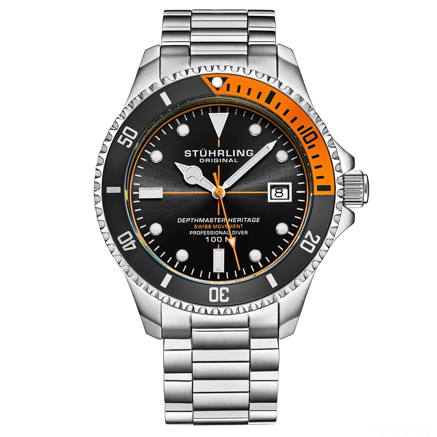 HOTStuhrling Depthmaster Heritage Diver Swiss Quartz Watch, 42mm, Stainless Steel, 100M Water Resistant