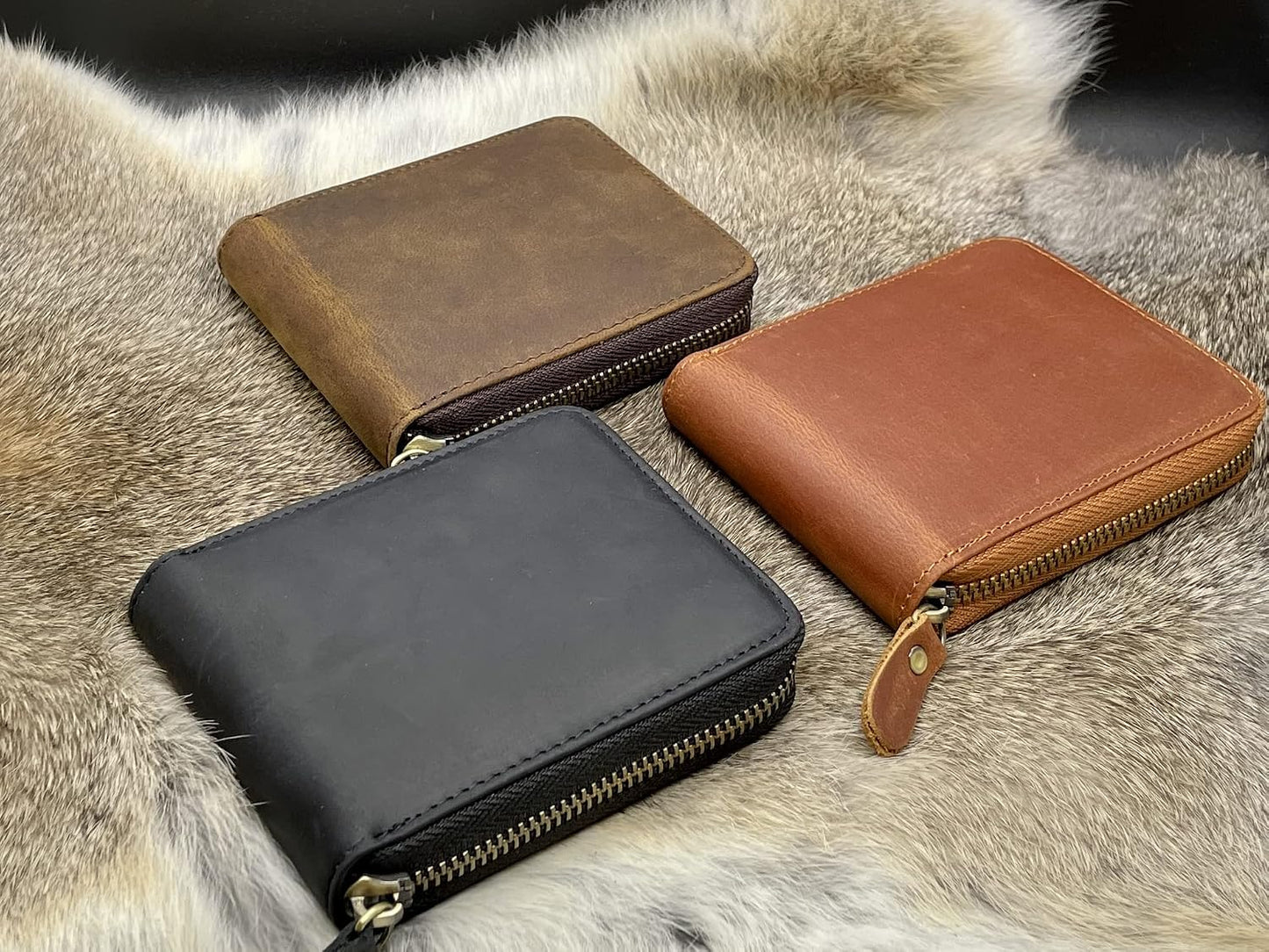 HOTPersonalized Leather Zipper wallet, Zip Around Wallet, Bifold Multi Card Holder Purse