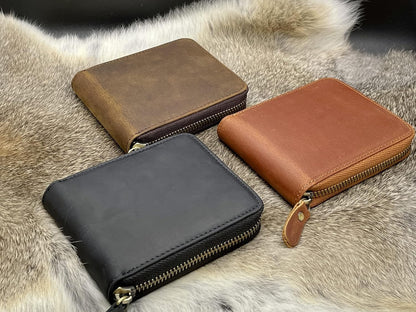 HOTPersonalized Leather Zipper wallet, Zip Around Wallet, Bifold Multi Card Holder Purse