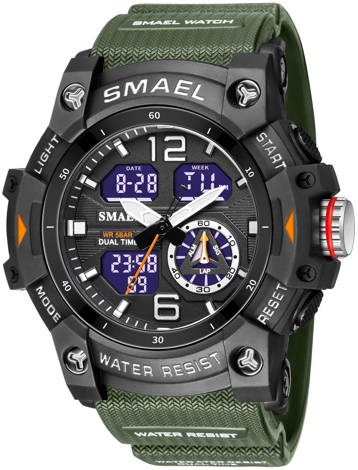 HOTGosasa Men's Large Face Outdoor Sports Watches Military S-Shock Watch Waterproof, Backlight, Alarm, Stopwatch Features - Rugged Wristwatch for Training, Hiking, and Adventure