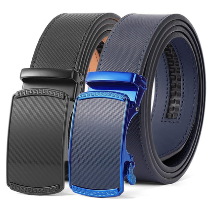 HOTSENDEFN 2 Pack Ratchet Belt Men, Men Leather Belts in Gift Set Box for Dress Casual, Size Adjustable Trim to Fit