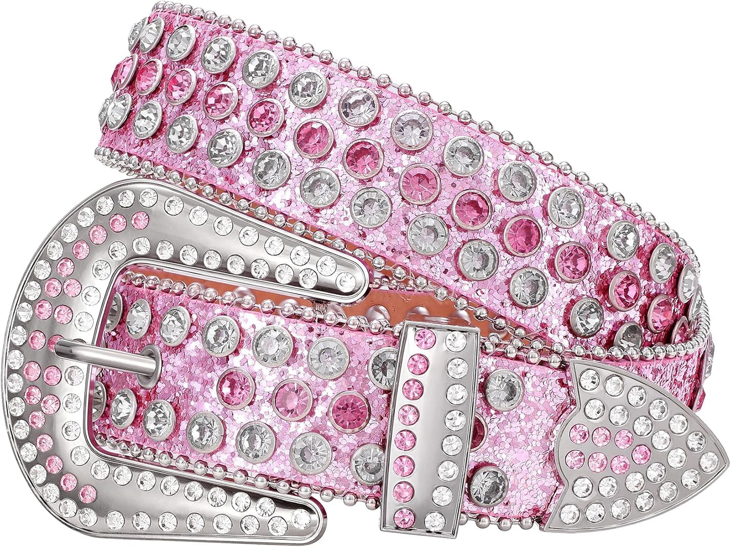 HOTWERFORU Women Men Western Rhinestone Studded Leather Belt Unisex Bling Cowgirl Cowboy Waist Belt for Jeans Pants Dress