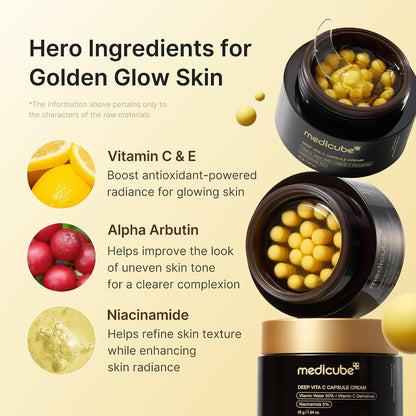 HOTmedicube Capsule Cream with Deep Vitamin C | Liposome Vitamin C Golden Capsule for Radiance & Firm-Looking Skin | Hydrating Glow Gel Texture | Korean Skincare, 1.94 oz
