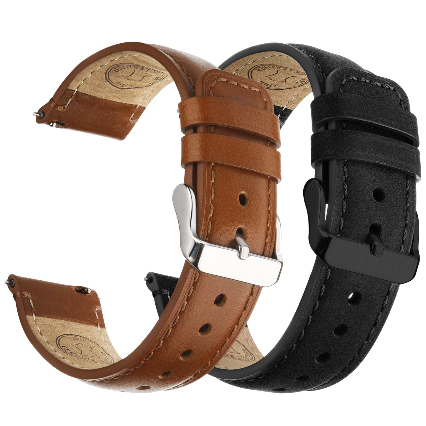 HOTFullmosa 22mm Quick Release Leather Watch Bands for Garmin Samsung Galaxy | 2 Pack Straps for Vivoactive 4(45mm), Venu 4 (45mm)/3/2 (45mm), Samsung Galaxy 46mm, Saddle Brown+Black/Black+Black