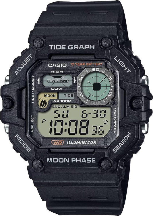 HOTCasio Illuminator Tide Graph Moon Phase 10-Year Battery Digital Watch