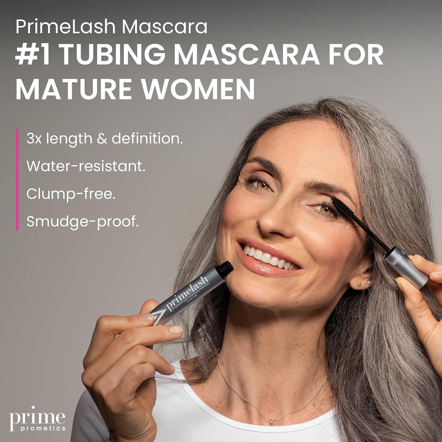 HOTPrime Prometics PrimeLash Mascara for Older Women – Volumizing, Incredible Length in 2 Coats – Long-Stay, Zero Clumps, Hypoallergenic (Black)