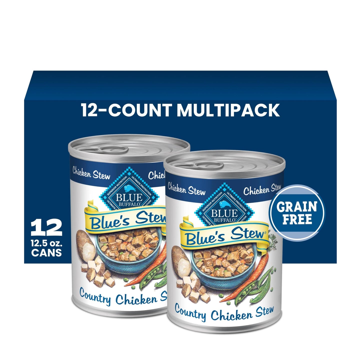 HOTBlue Buffalo Blue’s Stew Variety Pack Hearty Beef & Country Chicken Stew Natural Grain Free Wet Dog Food with Real Meat in Thick Savory Gravy, Natural Ingredients, 12.5-oz Cans (6 Count)
