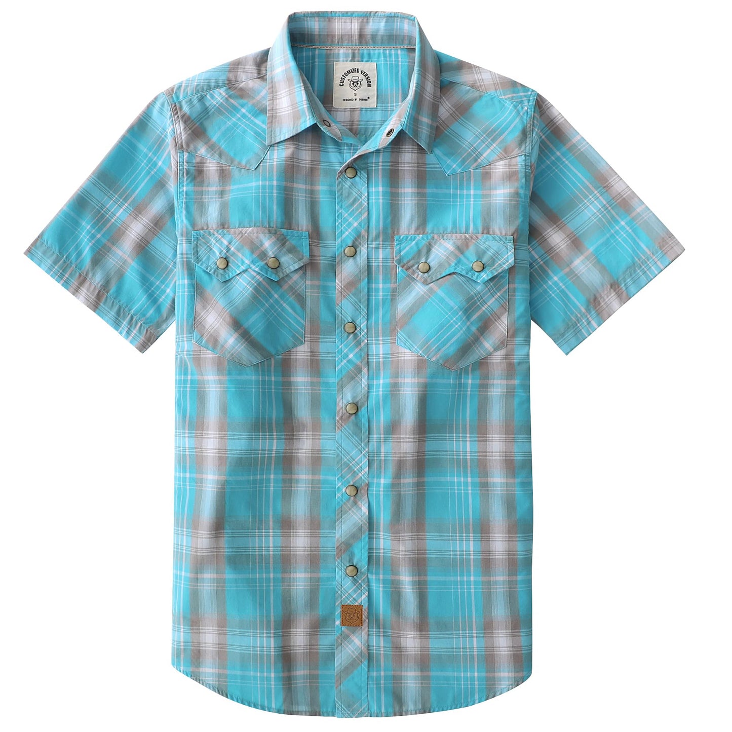 HOTDubinik® Pearl Snap Western Shirts for Men Short Sleeve Cowboy Men's Casual Shirt with 2 Sawtooth Pocket Vintage
