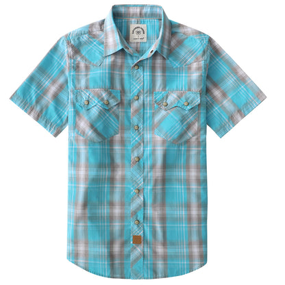 HOTDubinik® Pearl Snap Western Shirts for Men Short Sleeve Cowboy Men's Casual Shirt with 2 Sawtooth Pocket Vintage