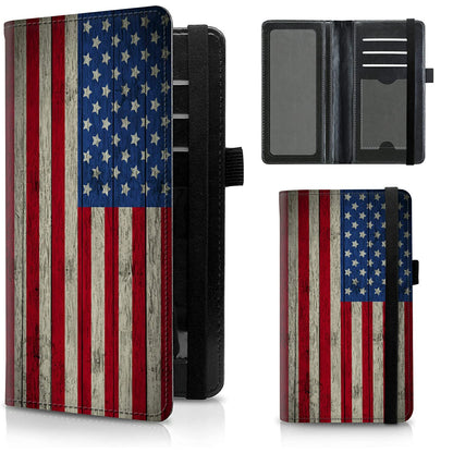 HOTFUYOCWE Leather Checkbook Cover for Men Women Check book Holder Cover for Personal Checkbook Checks with RFID Blocking & Elastic Strap-Bald Eagle with Flag