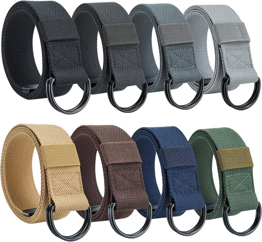 HOTGinwee 8-Packs Canvas Belt Web Fabric Casual Belt with Zinc Alloy Buckle Double D-ring for Men Women