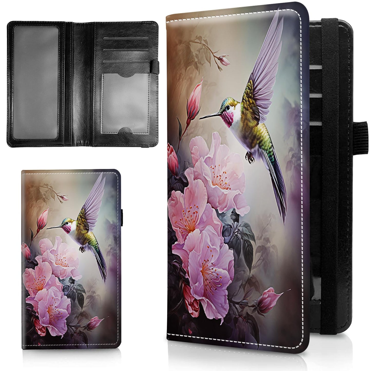 HOTLeather Checkbook Covers for Personal Checkbook Check book Holder Cover Wallets for Women Men,RFID-Blocking Slim Checkbook Cover for Duplicate Checks with Elastic Strap,Flowers Dancing Butterflies