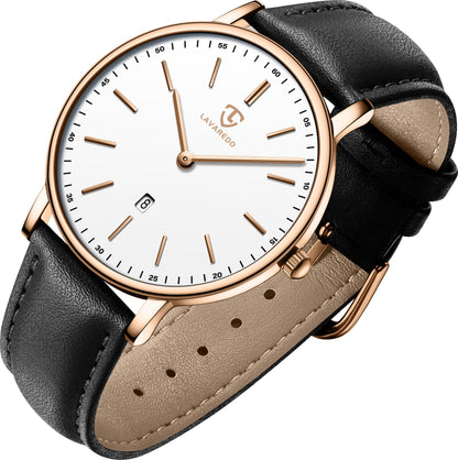 HOTBEN NEVIS Watch, Mens Watch, Minimalist Fashion Simple Wrist Watch Analog Date with Leather Strap