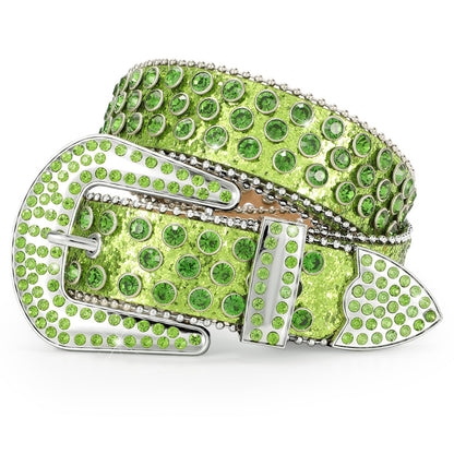 HOTWERFORU Women Men Western Rhinestone Studded Leather Belt Unisex Bling Cowgirl Cowboy Waist Belt for Jeans Pants Dress