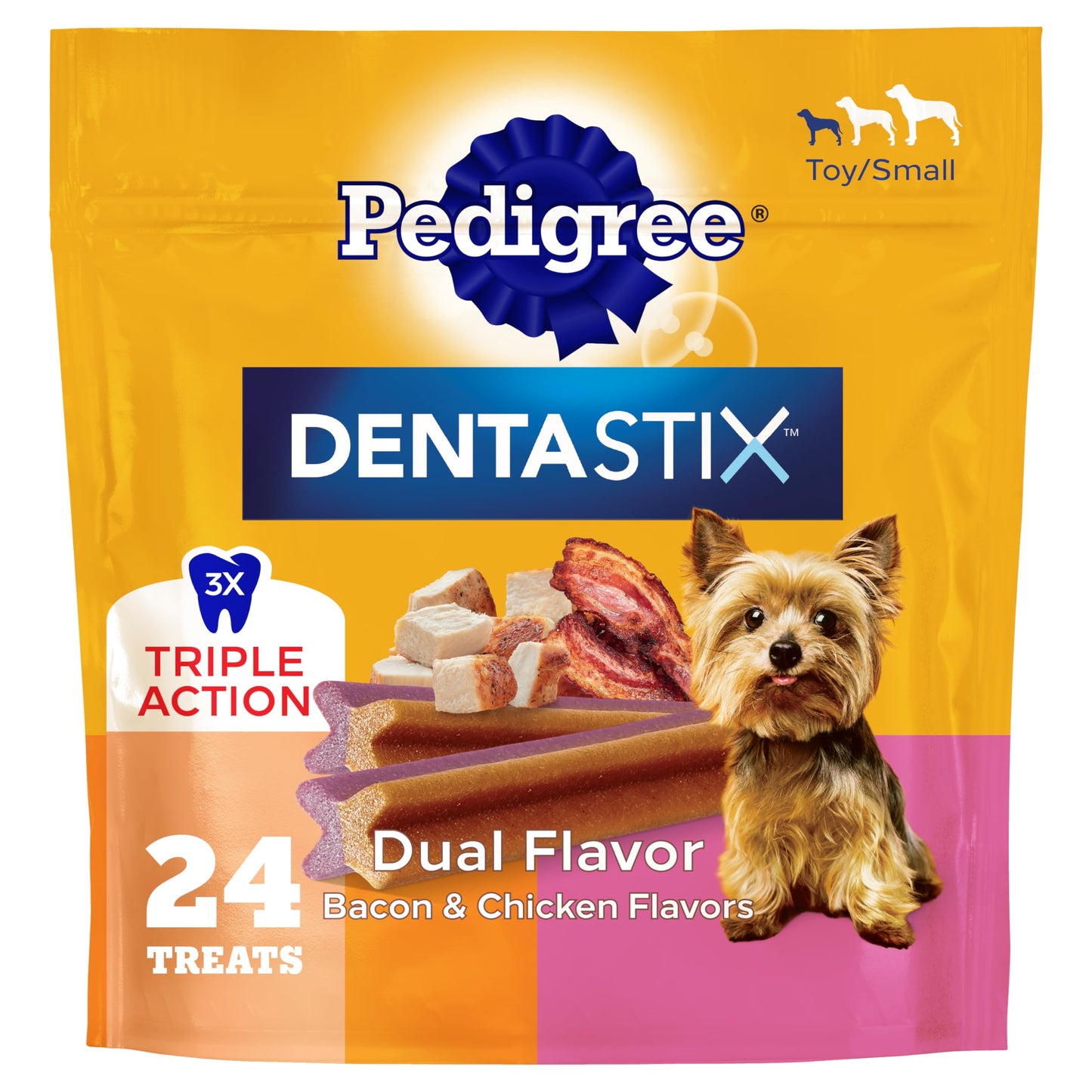HOTPedigree Dentastix Small & Toy Breed Dog Dental Treats, Fresh, 102 Count | Triple action dental care, reduces tartar, cleans teeth, freshens breath, for dogs 7-22 lbs, no added sugar/fillers
