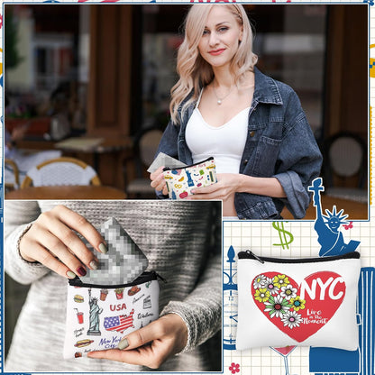 HOTDansydaisy 32 Pcs New York Souvenirs New York Gifts USA Souvenirs Small Canvas Coin Purse Cute Change Purse Zipper Coin Pouch Mini Coin Bag Tiny Pouch for Women Traveler Birthday Gifts