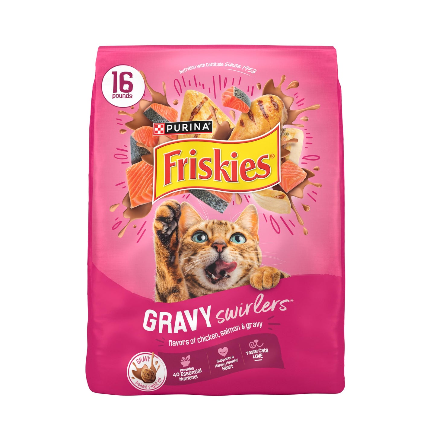 HOTPurina Friskies Gravy Swirlers with Flavors of Chicken, Salmon and Gravy Dry Cat Food - 22 lb. Bag