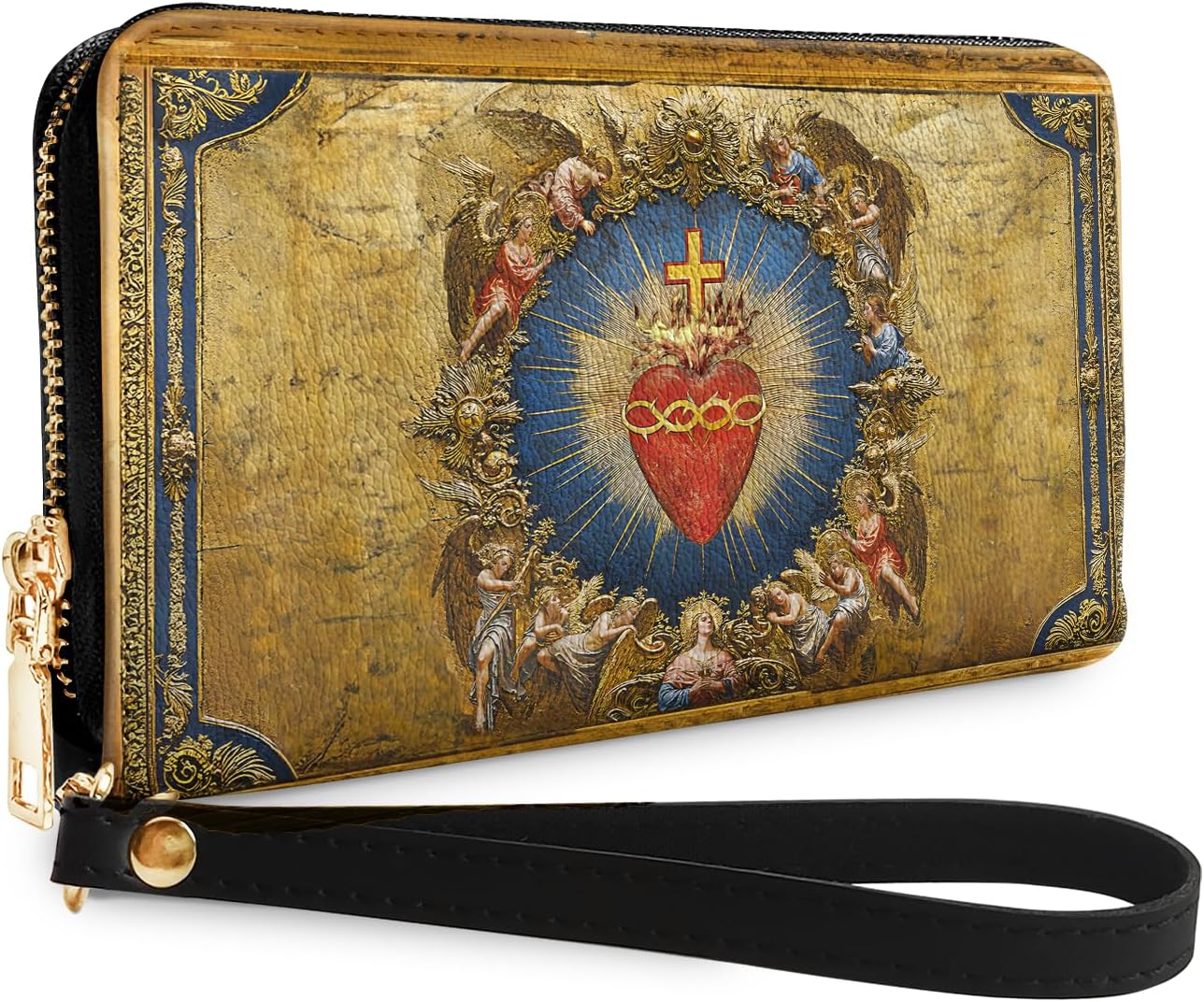 HOTOur Lady Of Grace Leather Clutch Purse Wallet for Women, Aesthetic Sacred Heart Virgin Mary RFID Blocking Zip Long Ladies Wallet Wristlet, Christian Blessed Mother Gift for Girl Mom Her (Scared Heart)