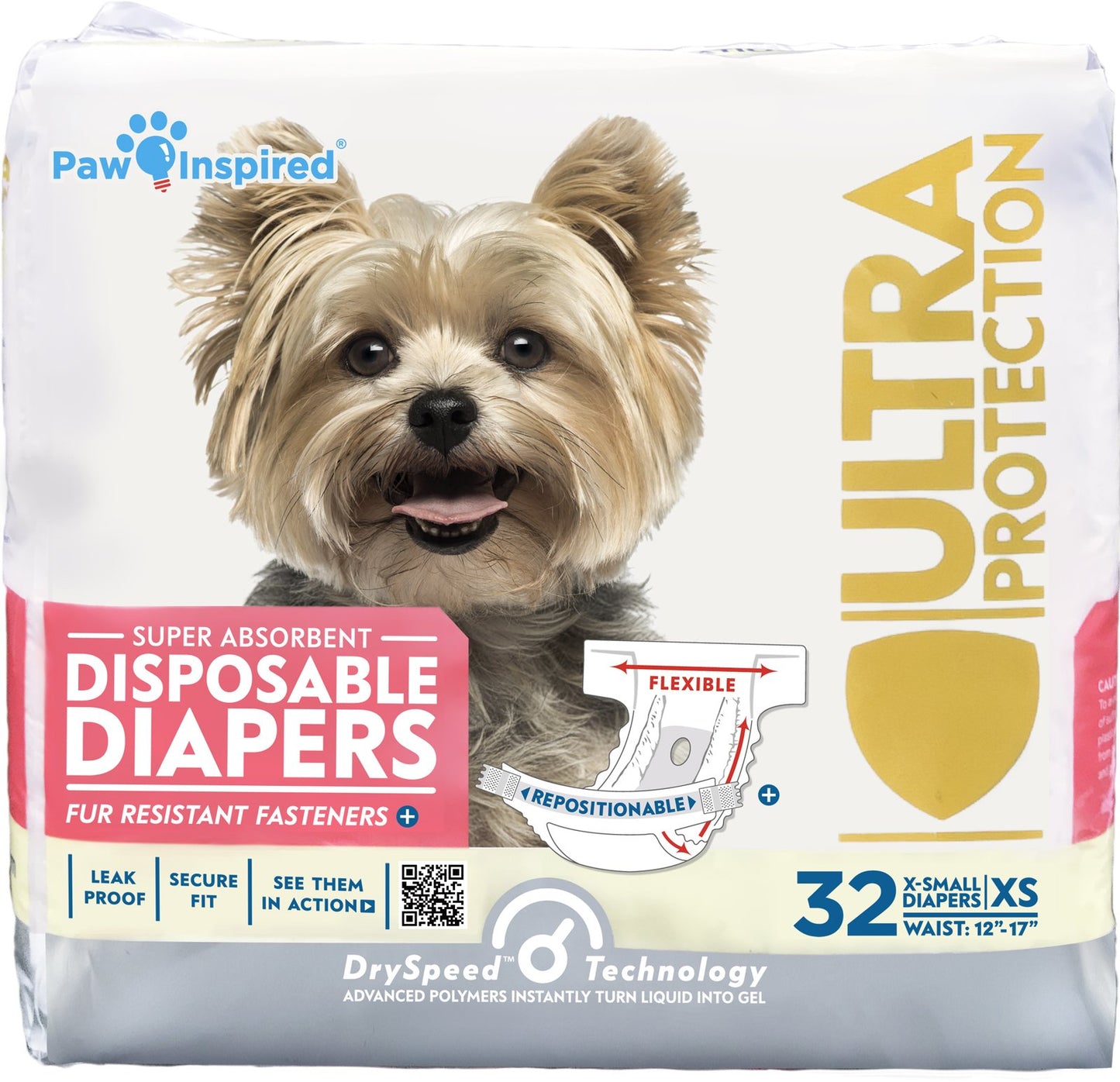 HOTPaw Inspired 32ct Disposable Dog Diapers | Female Dog Diapers Ultra Protection | Diapers for Dogs in Heat, Excitable Urination, or Incontinence (Small)