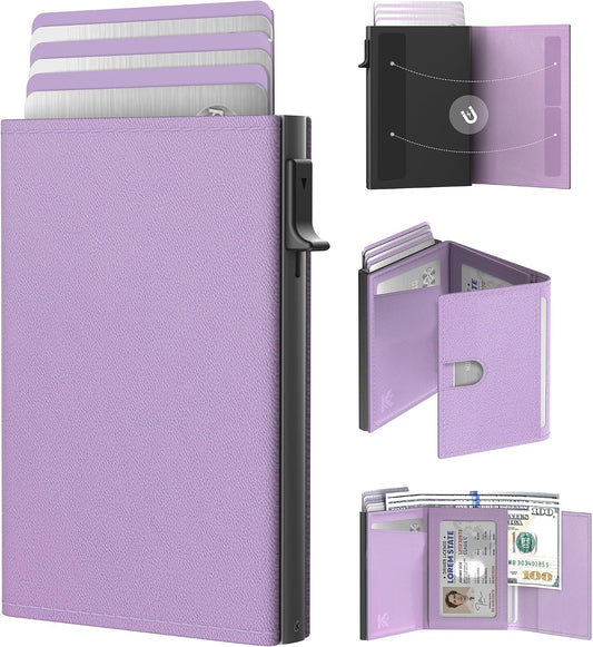 HOTSmall Wallet for Women: Slim Pop-Up Card Holder with RFID Blocking, ID Window and Cash Slot for Small Bags, Lavender Purple