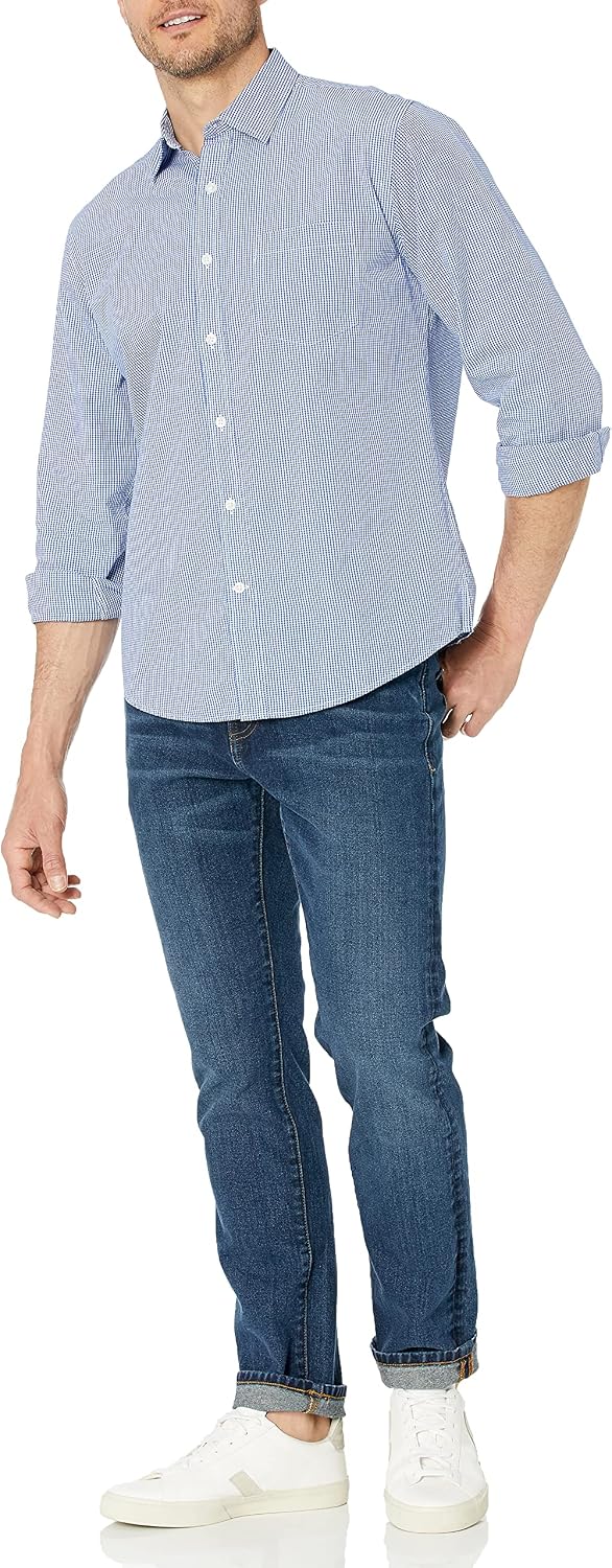 HOTAmazon Essentials Men's Regular-Fit Long-Sleeve Casual Poplin Shirt, Button Front, Business Casual, Collared