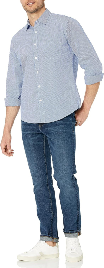 HOTAmazon Essentials Men's Regular-Fit Long-Sleeve Casual Poplin Shirt, Button Front, Business Casual, Collared