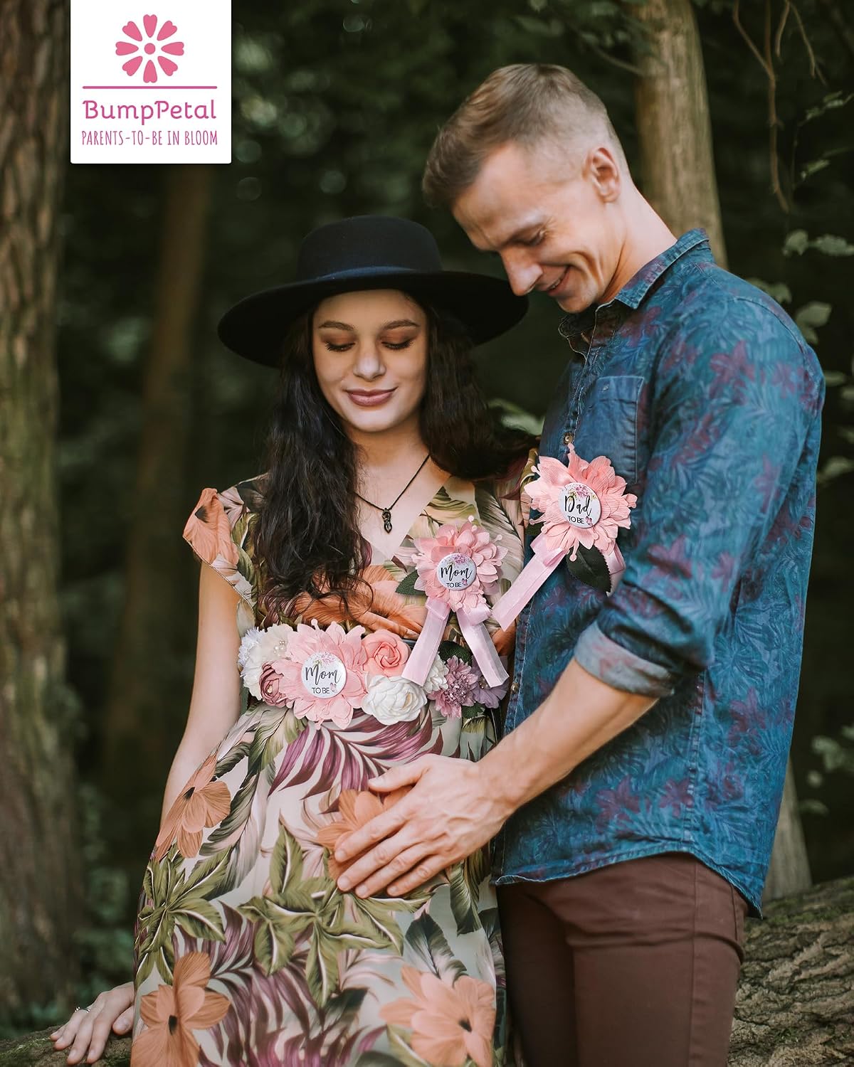 HOTBaby Shower Sash Decorations Mom to Be Corsage Gift Dad to Be Pin 3Pack Set Flower Belt for Maternity Dress - Gender Reveal Pregnancy Photo Props