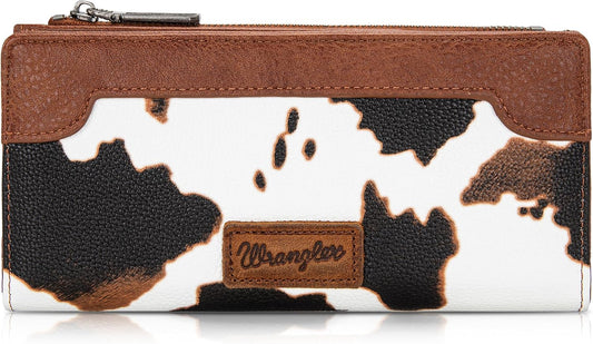 HOTMontana West Wrangler Cow Print Wallets Womens Bifold Credit Card Wallet Women's Wallets, Card Cases & Money Organizers Brown Wallet for Women Ladies Female Cash Wallett with Smooth Zipper