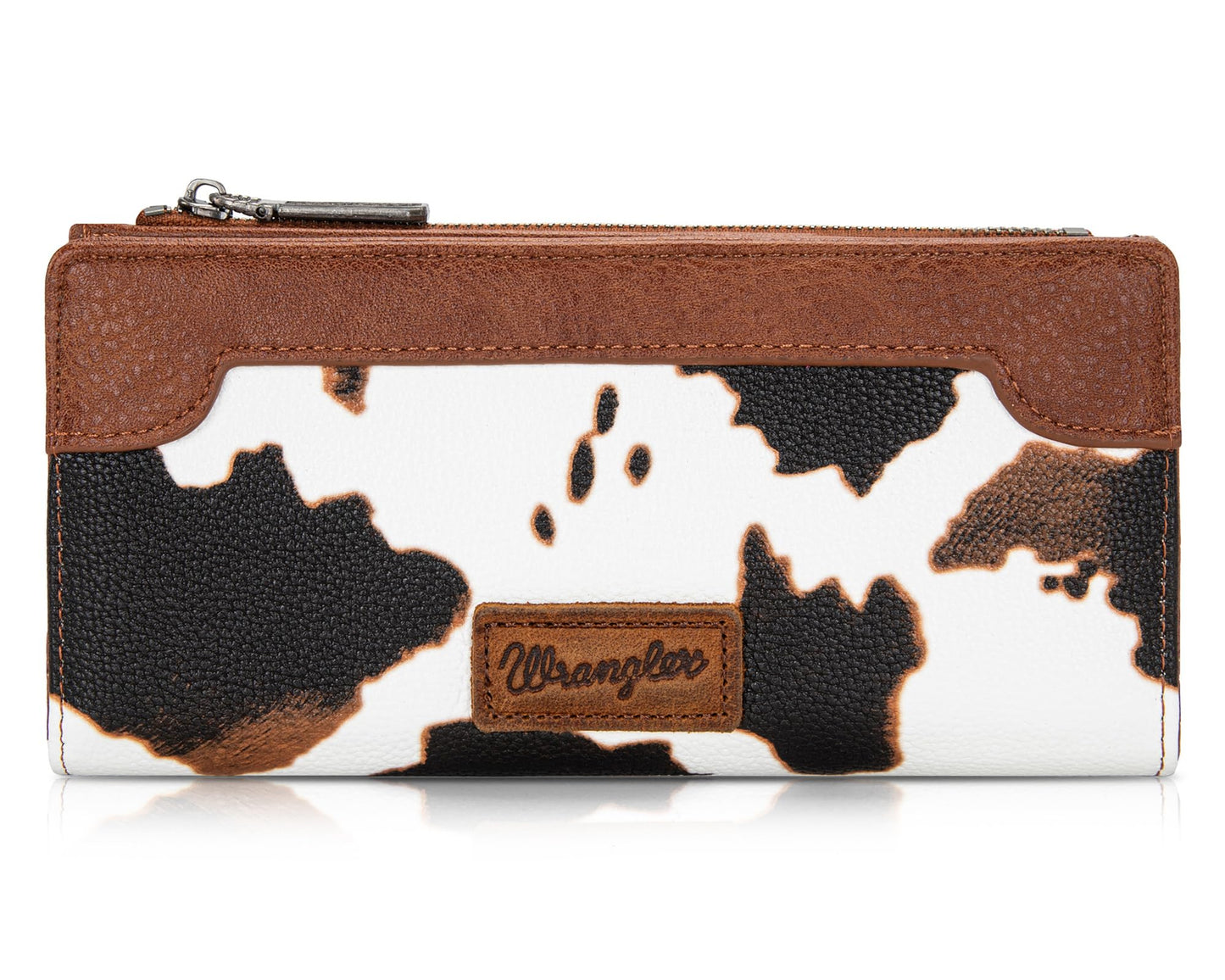 HOTMontana West Wrangler Cow Print Wallets Womens Bifold Credit Card Wallet Women's Wallets, Card Cases & Money Organizers Brown Wallet for Women Ladies Female Cash Wallett with Smooth Zipper