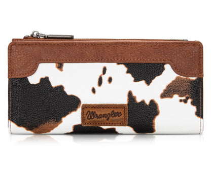 HOTMontana West Wrangler Cow Print Wallets Womens Bifold Credit Card Wallet Women's Wallets, Card Cases & Money Organizers Brown Wallet for Women Ladies Female Cash Wallett with Smooth Zipper