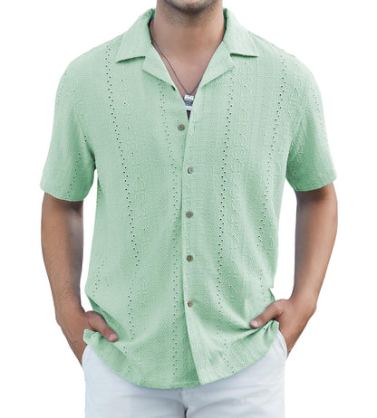 HOTDamipow Mens Casual Button Down Shirts Short Sleeve Fashion Vacation Beach Shirts