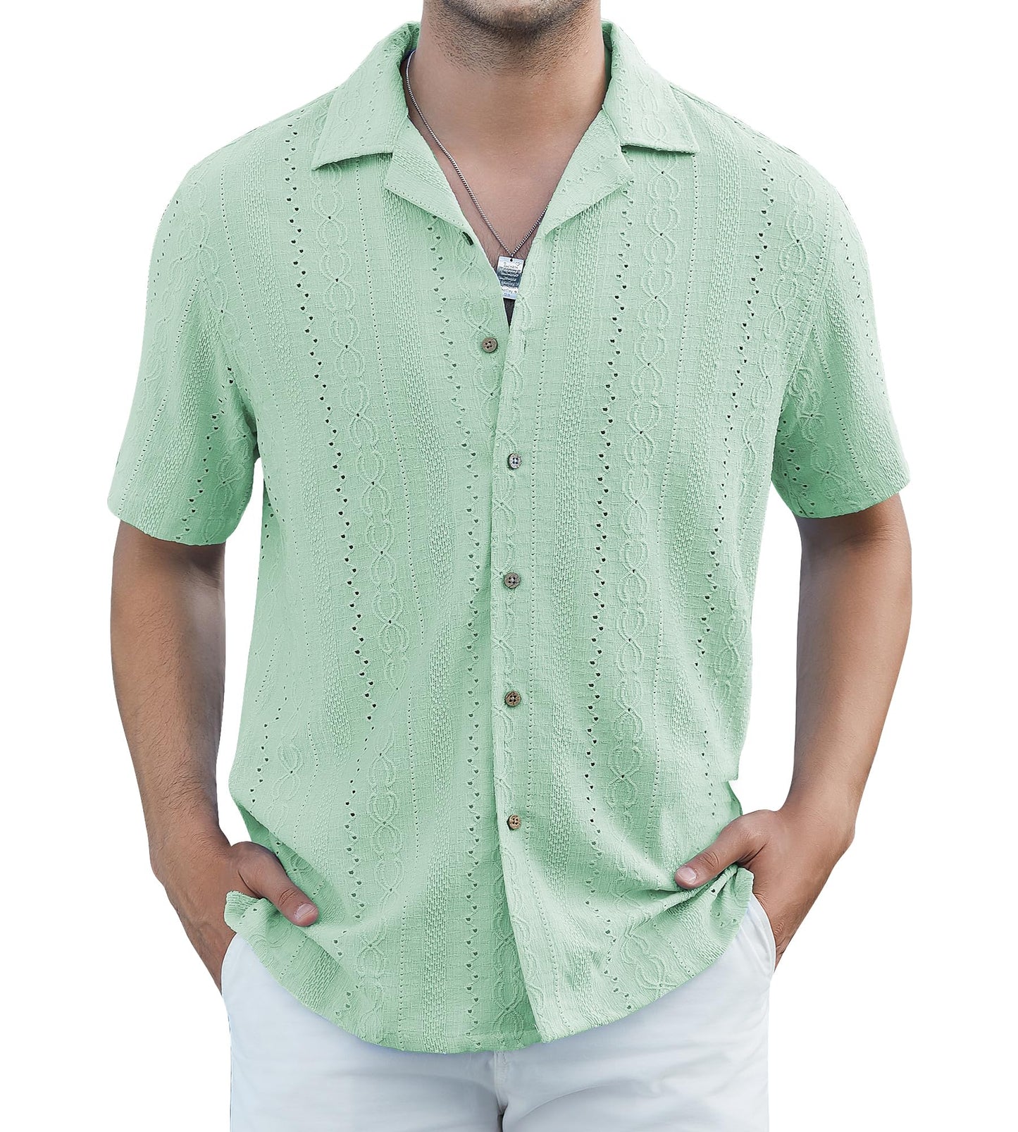 HOTDamipow Mens Casual Button Down Shirts Short Sleeve Fashion Vacation Beach Shirts