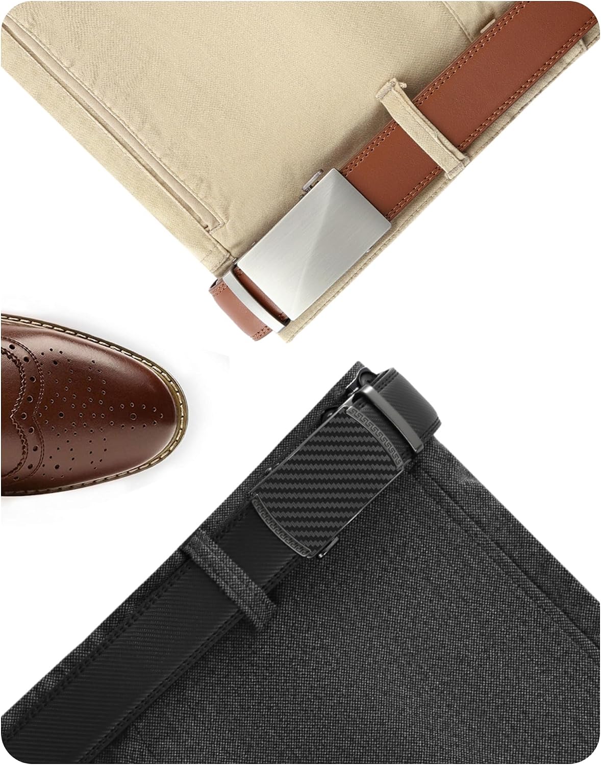 HOTCHAOREN Mens Belt Leather Ratchet Belt 2 Pack - Customizable Fit, Effortless Style (35mm)