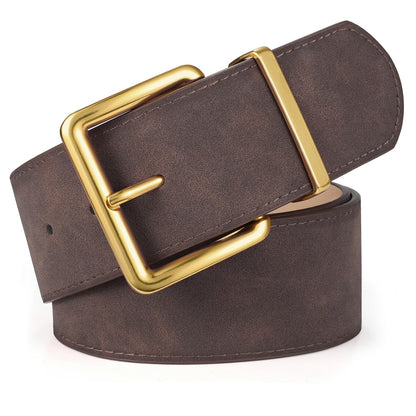 HOTXZQTIVE Women Wide Chunky Belt for Dresses Fashion Thick Suede Belt with Gold Buckle