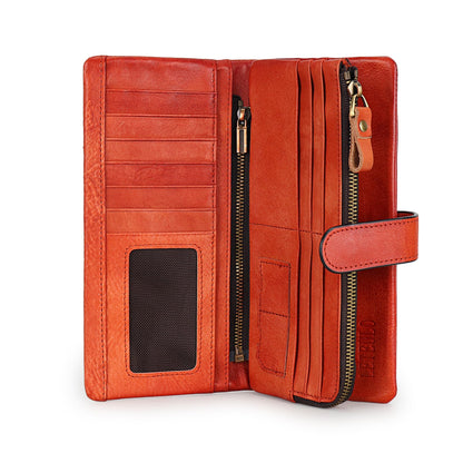 HOTWomen RFID Blocking Wallet Leather Vintage Large Capacity Credit Card Clutch Coffee