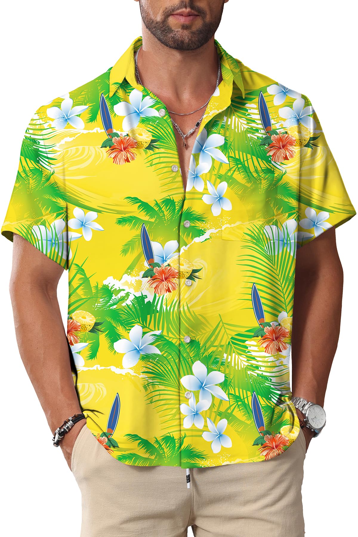 HOTKYKU Hawaiian Shirt for Men: Beach Vacation Summer Short Sleeve Button Down Mens Shirts Casual Stylish