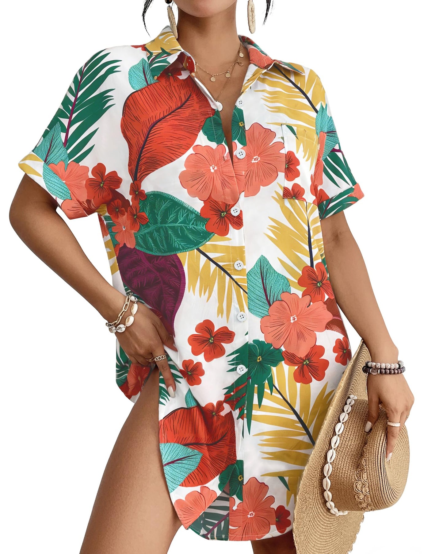 HOTBsubseach Women Swimsuit Coverup Shirt Dress Button Down Bathing Suit Cover Up Beach Vacation Outfits