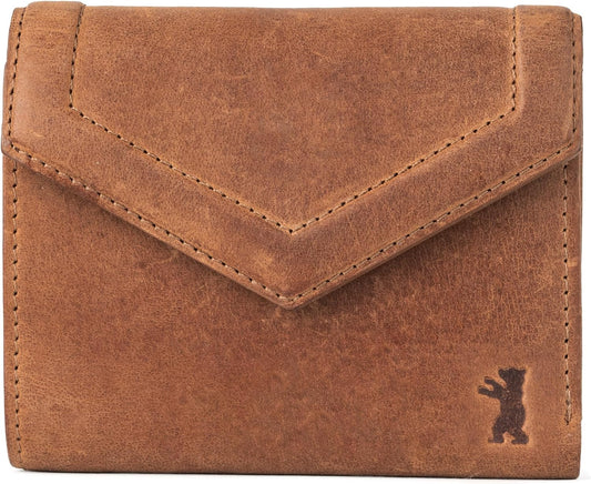 HOTBERLINER BAGS Genuine Leather Small Wallet Women Katy, Gift Box – Brown | Soft Leather Trifold Wallet, Fits Purses & Crossbody Bags, 8 Card Slots, 1 ID Window, Removable Coin Pouch, RFID Blocking