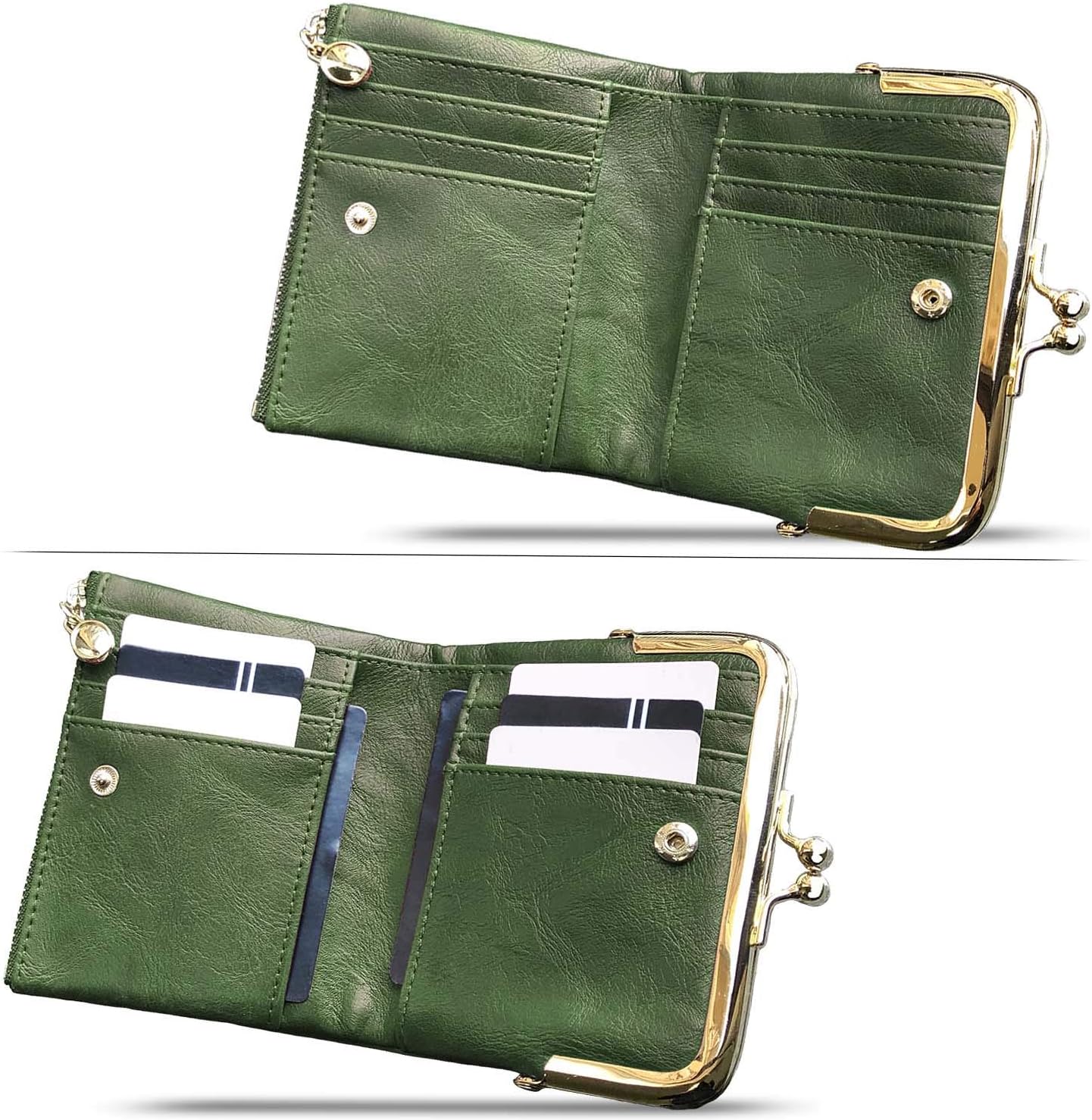 HOTPofeeXIO Womens Wallet RFID Small Compact Bifold Leather Vintage Wallet,Ladies Coin Purse with Zipper and Kiss Lock