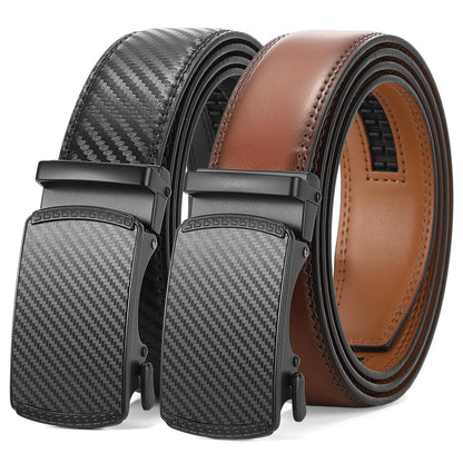 HOTSENDEFN 2 Pack Ratchet Belt Men, Men Leather Belts in Gift Set Box for Dress Casual, Size Adjustable Trim to Fit