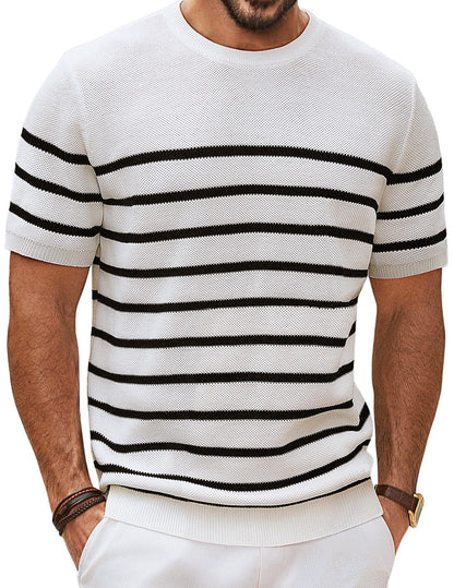 HOTPJ PAUL JONES Mens T Shirts Casual Knit Short Sleeve Tee | Crewneck, Textured Stretch T-Shirts, Lightweight, Comfortable, Breathable, Summer Clothing, Fashion, Classic, Vacation