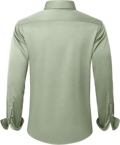 HOTJ.VER Men's Dress Shirts Solid Long Sleeve Stretch Wrinkle-Free Formal Shirt Business Casual Button Down Shirts
